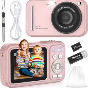 Digital Camera for Kids, WITYEAH 48MP FHD 1080P Point and Shoot Digital Cameras with 16X Zoom Anti-Shake, Compact Portable Cameras for Photography, for Boys Girls Teens Beginners-Pink