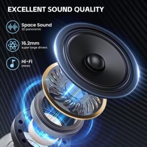 Open Ear Wireless Earbuds Bluetooth Headphones, 50Hrs Playtime Stereo Sound Earphones with IP7 Waterproof Ear Buds for Fitness/Travel